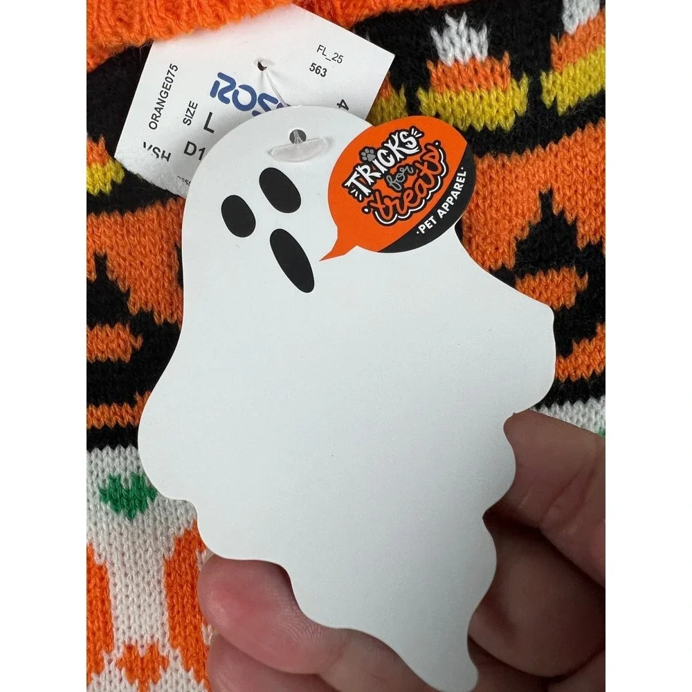 Tricks for Treats Halloween Pumpkin Cat Dog Sweater Spooky Festive Orange Large